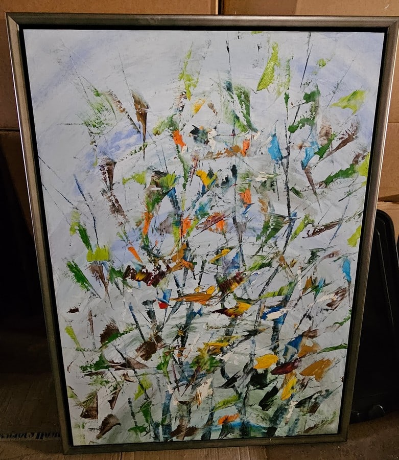 Abstract Mixed Media on Canvas Signed Lower right corner frame; 48x35.5" (1 of 3)