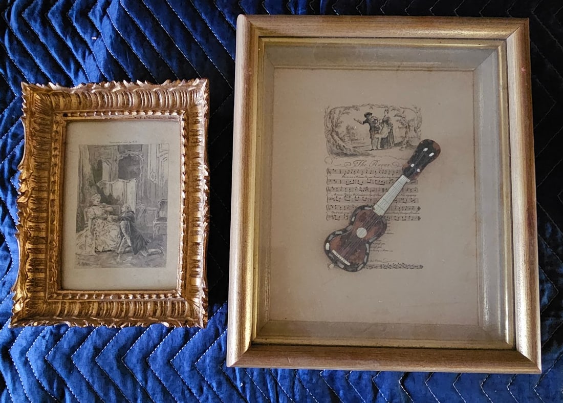 2 Victorian Style Framed Print and Shadowbox with Guitar (12.5x10.5" (1 of 3)