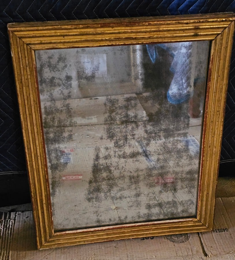 Antique Silvered Mirror with Gilt Decorated Fluted Frame 25x20.5" (1 of 2)