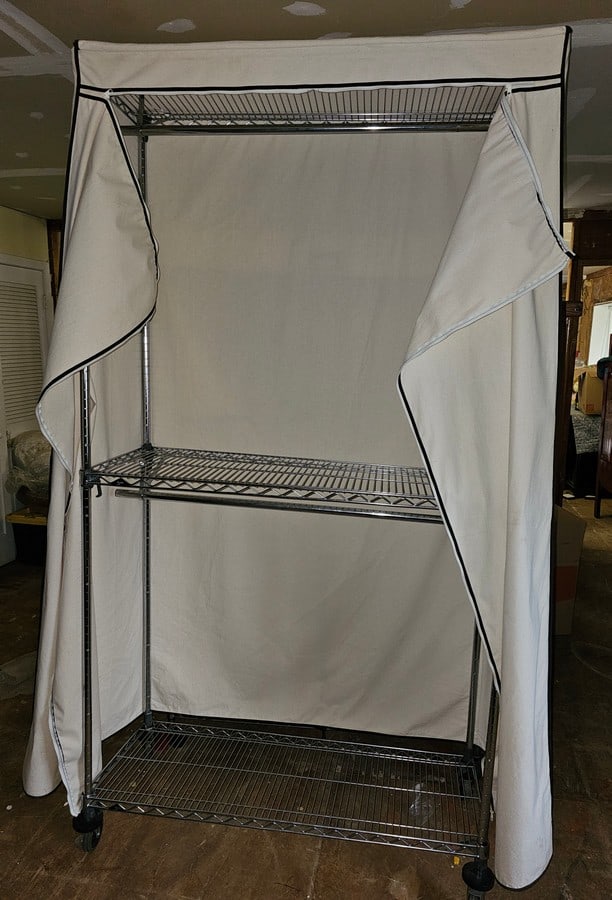 Metal wire rack wardrobe on wheels with canvas cover, 91x 48x18", bring tools to take apart (1 of 1)