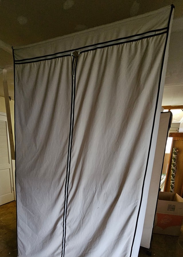 Metal wire rack wardrobe with two bars and shelf with canvas cover, 66x48x18", bring tools to take (1 of 1)