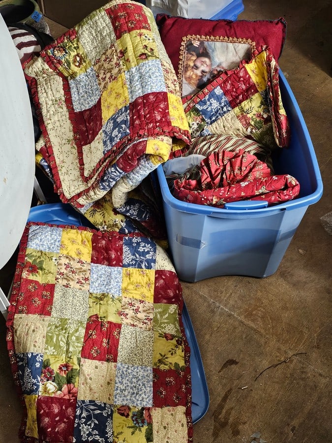 Linen grouping including: quilt, quilted pillow covers, etc. (1 of 1)