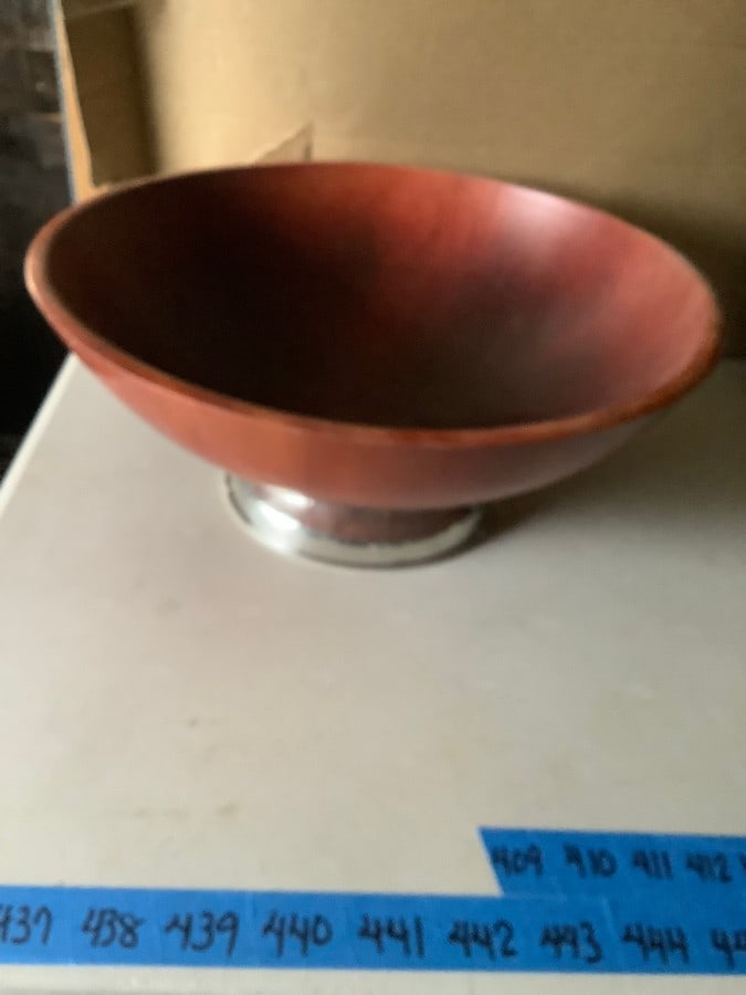 Bergdorf Goodman hammered aluminum and teak wood center piece bowl - 17 inches across (1 of 1)