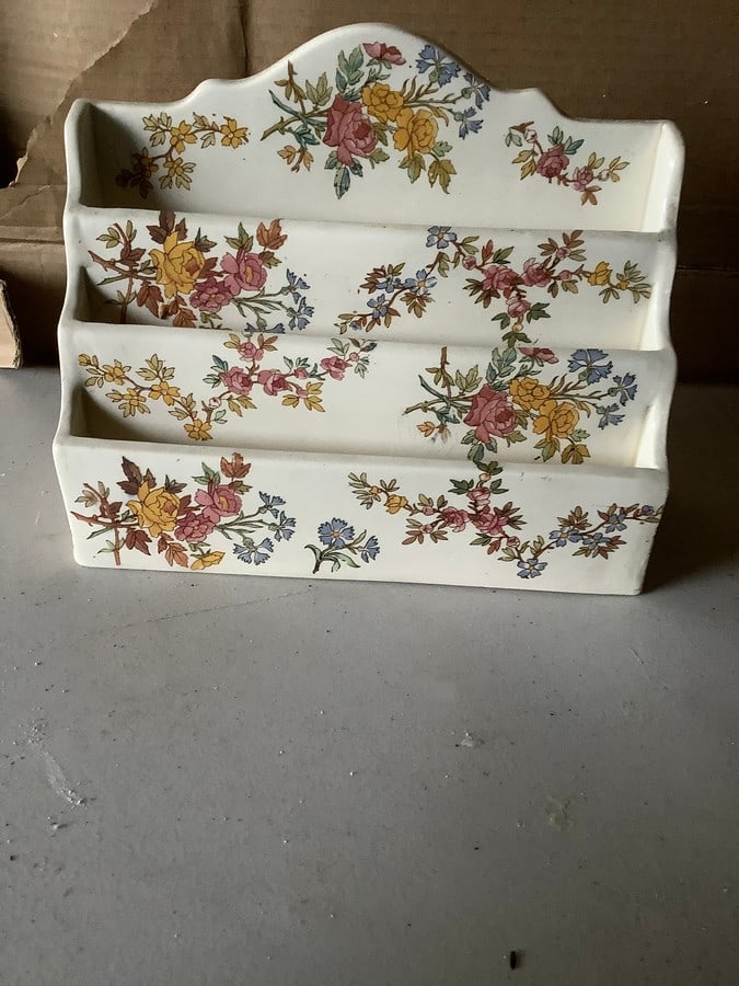 Antique French Sarreguemines Flower mail organizer: Antique French Sarreguemines Flower mail organizer