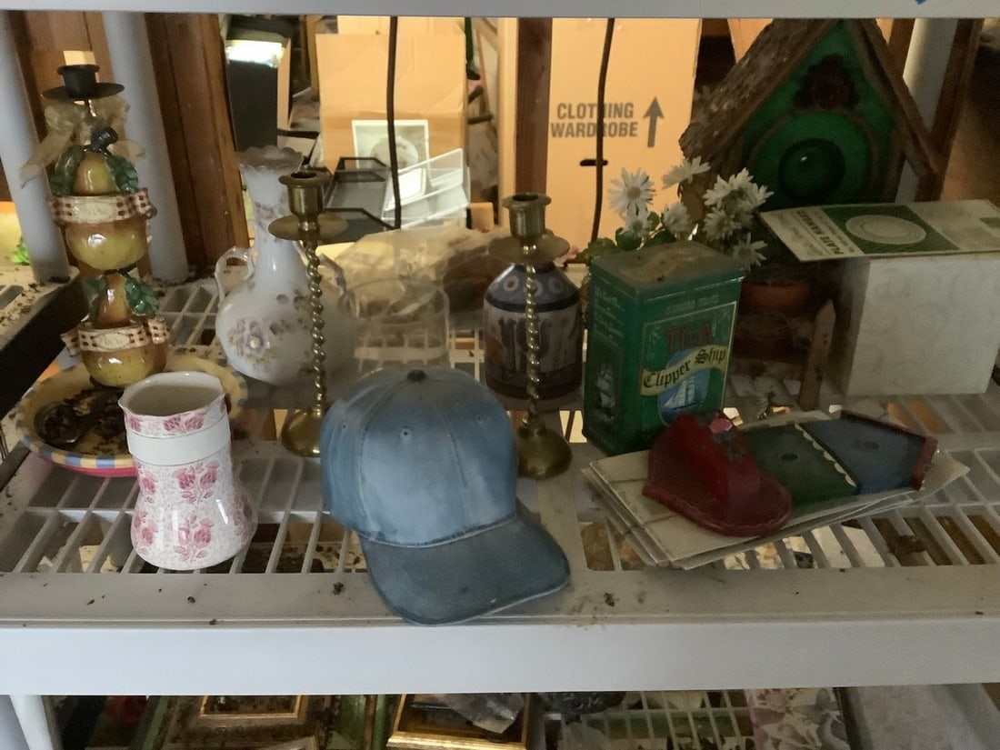 shelf lot pottery, brass candle holders and more (1 of 1)
