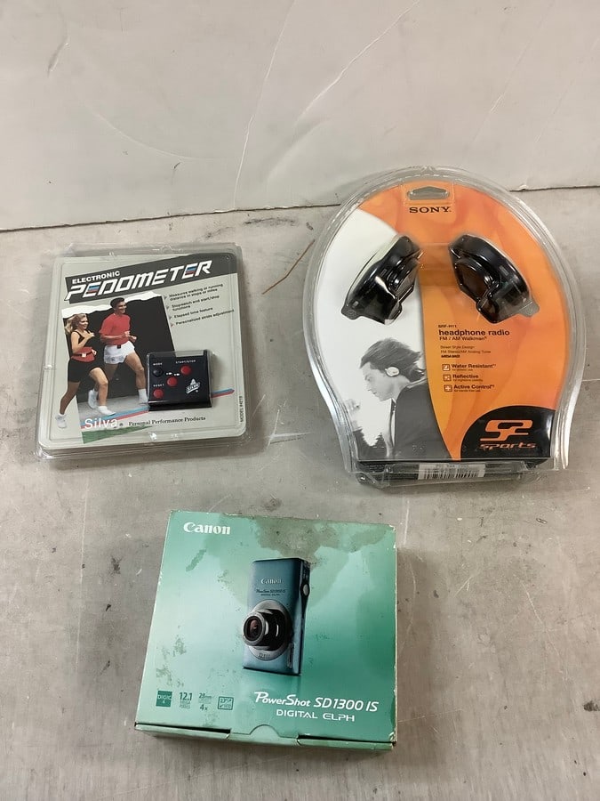 Canon PowerShot SD1300 IS Digital Camera, Sony Headphone Radio, Electronic Pedometer (1 of 1)