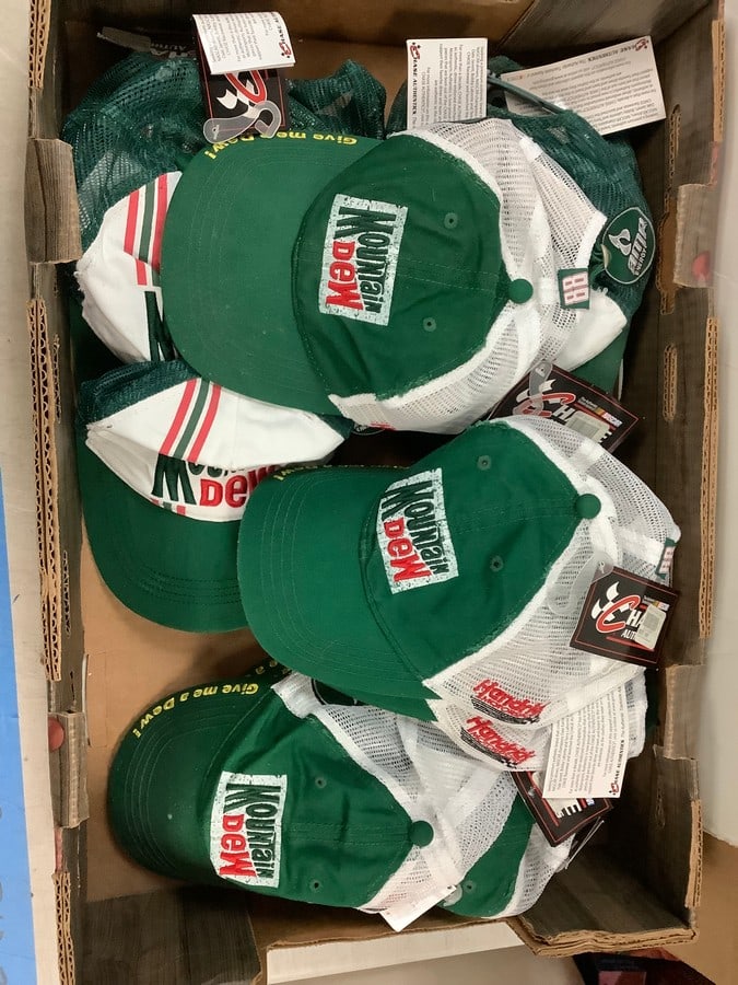 box full mountain dew snap back caps new with tags: box full mountain dew snap back caps new with tags