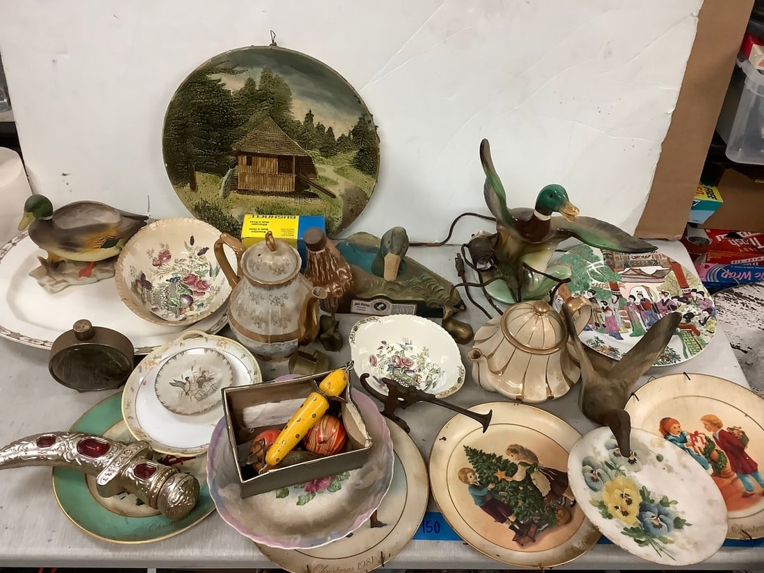 Lot of ceramic duck decor, vintage decorative plates, bowls, kettles, and more (1 of 1)