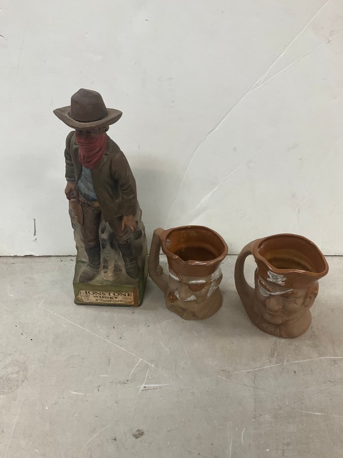 Lionstone Whisky Decantor 13??, and Character Mugs: Lionstone Whisky Decantor 13”, and Character Mugs