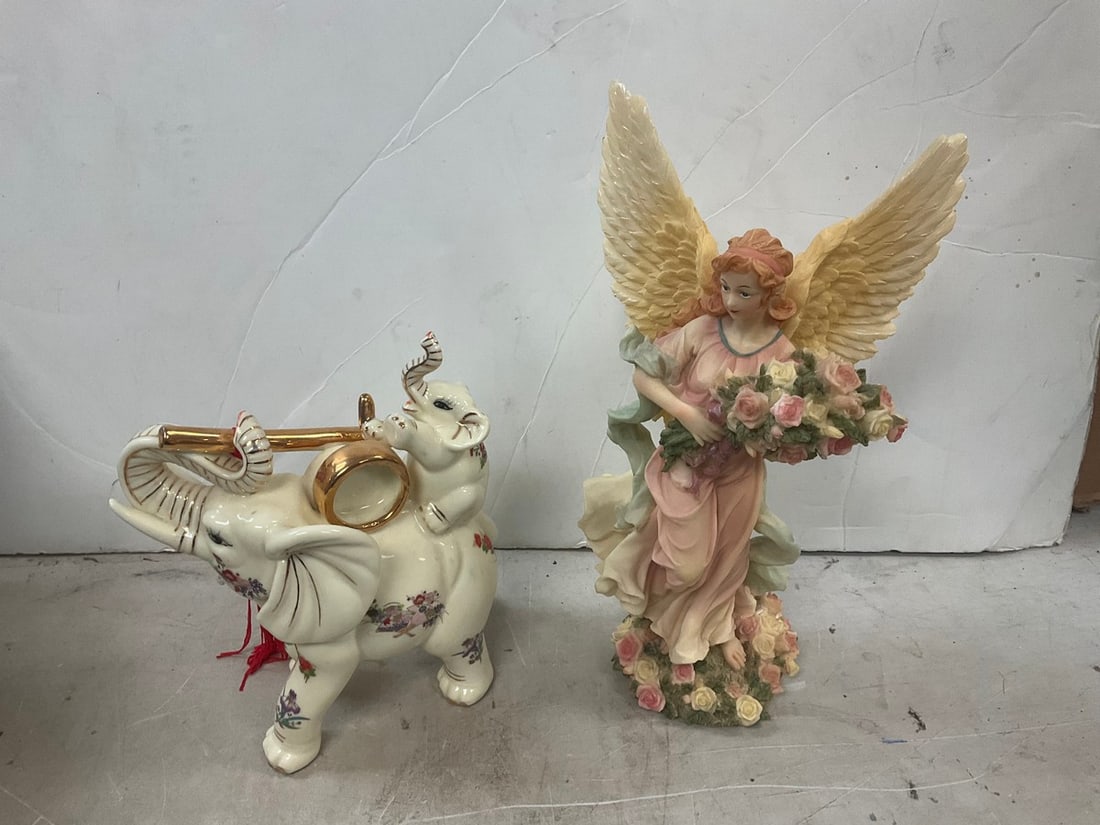 Lot of ceramic elephant and angel statue tallest 12.51 (1 of 1)