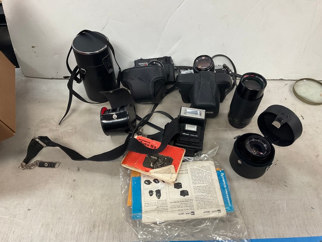 35 mm camera olympus konica and lenses (1 of 1)