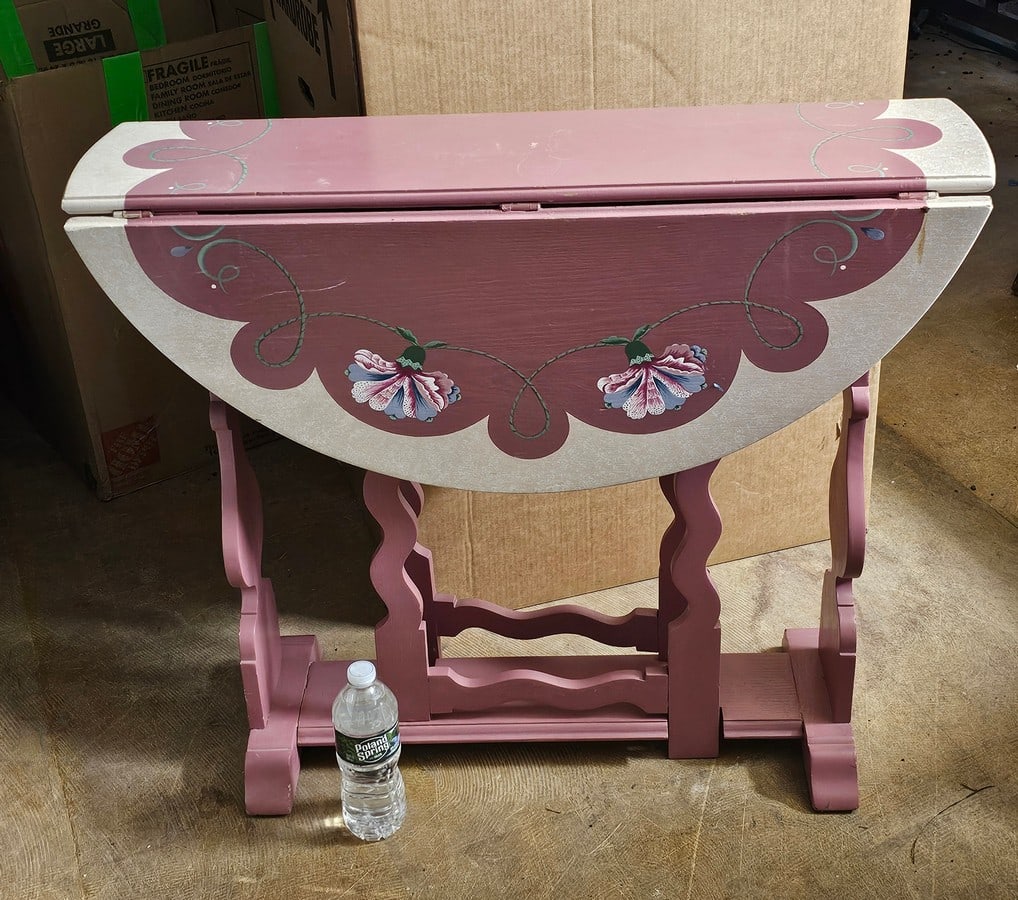 Mauve painted wooden Dropleaf Table 27 tall x 32" tall closed (1 of 1)