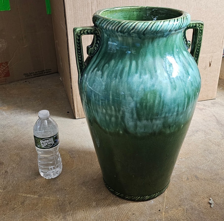 Green Ceramic Vase Planter Signed USA 18x12" (1 of 1)