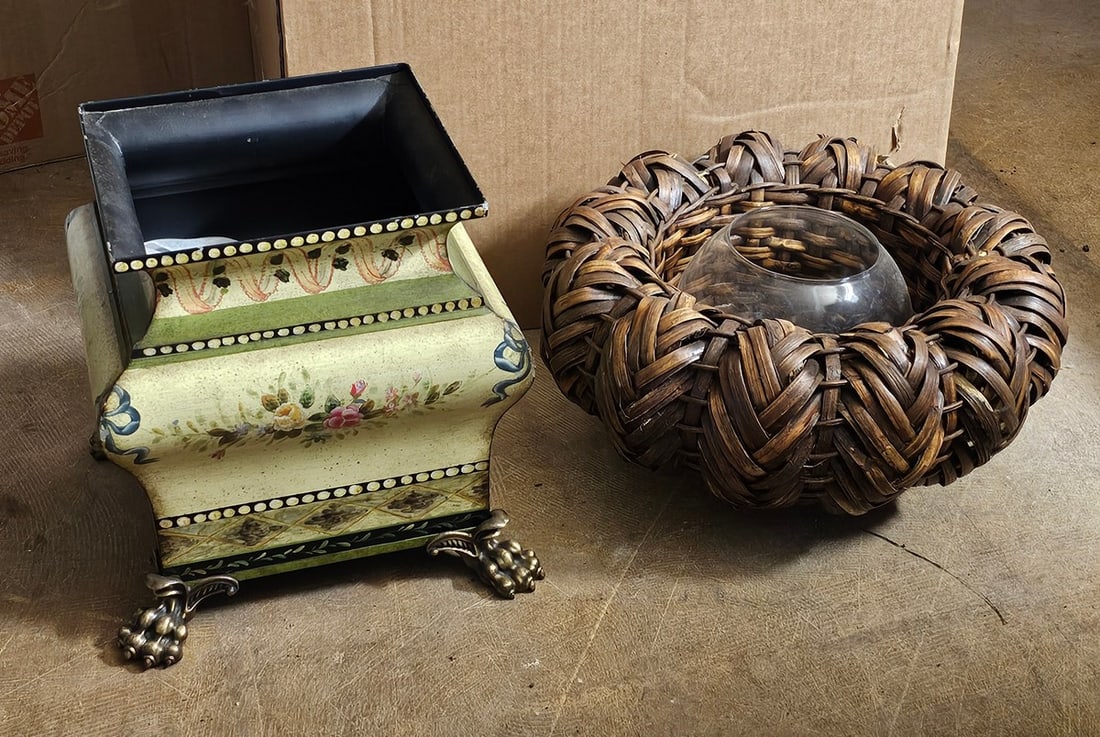 Woven Basket Planter and Metal Planter: Woven Basket Planter and Metal Planter