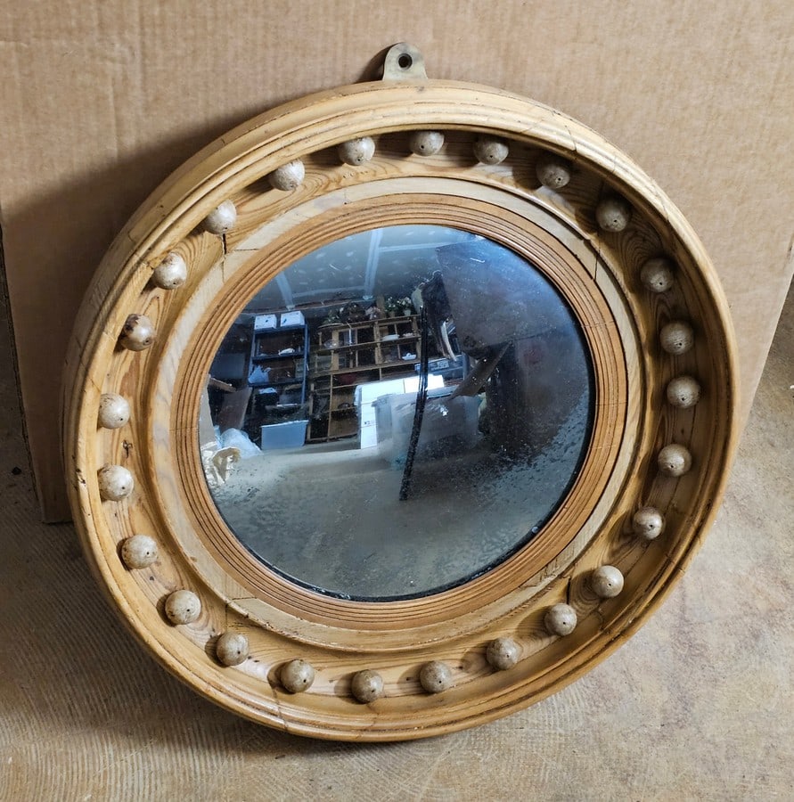 Antique Silvered Mirror in Porthole Style Wooden Frame 18.5x18.5" (1 of 3)