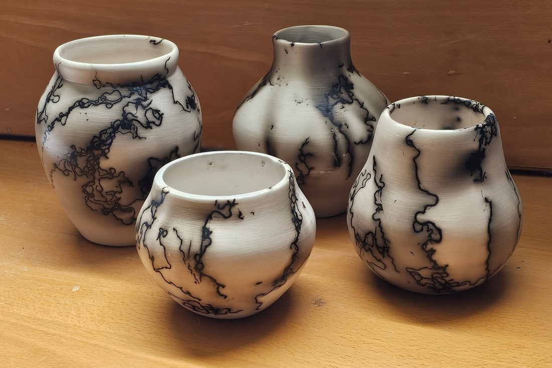 Signed Horsehair Pottery Vase Grouping (1 of 3)