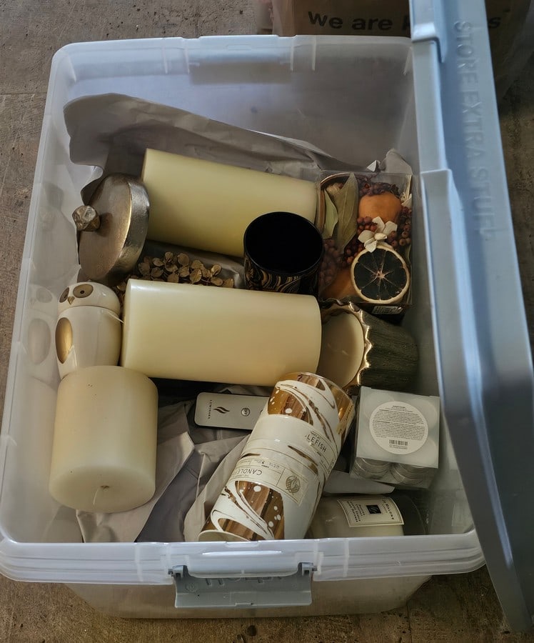 Lidded Tote of Candle and Decor Items incl Anthroplogie and West Elm: Lidded Tote of Candle and Decor Items incl Anthroplogie and West Elm