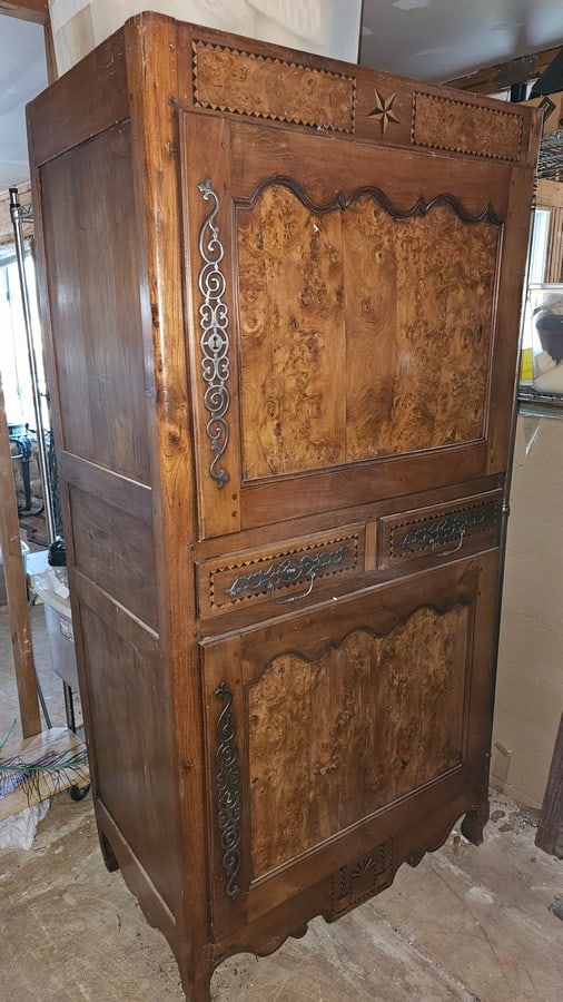 Antique Early 19th Century Louis XV Fruitwood and Elm Bonnetiere: Antique Early 19th Century Louis XV Fruitwood and Elm Bonnetiere