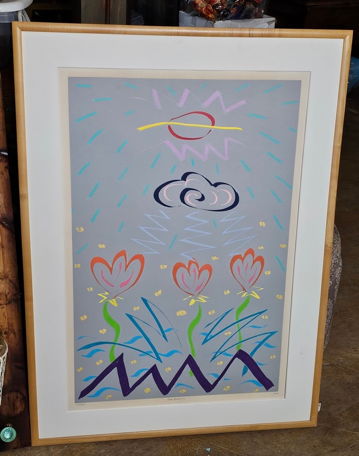 Signed Kaz 83 "3 Flowers #2" frame; 41x29.5" (1 of 5)