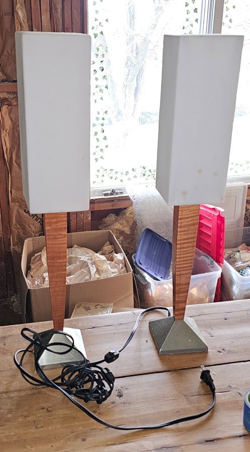 Pair of Pottery Barn Lamps with Marble Shades 26.5" one shade has crack (1 of 1)