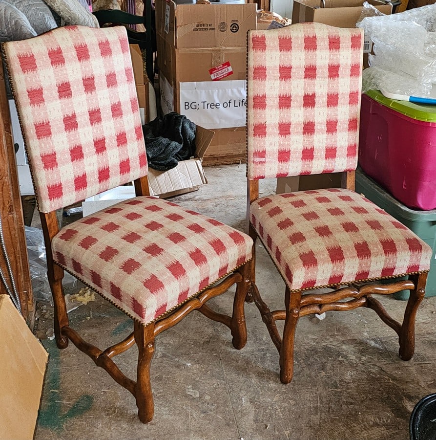 Pair of Upholstered Wooden Vintage Chairs: Pair of Upholstered Wooden Vintage Chairs