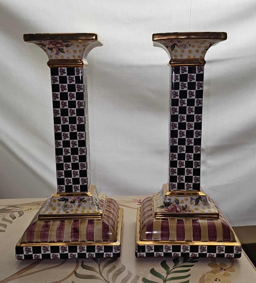Mackenzie Childs Signed Candlesticks each 10.5x5x5" (1 of 2)
