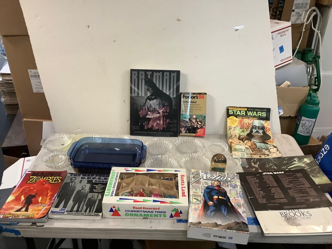 Lot of Glass Dishes, Baking Dishes, Action Comics, Star Wars Magazines and more (1 of 1)