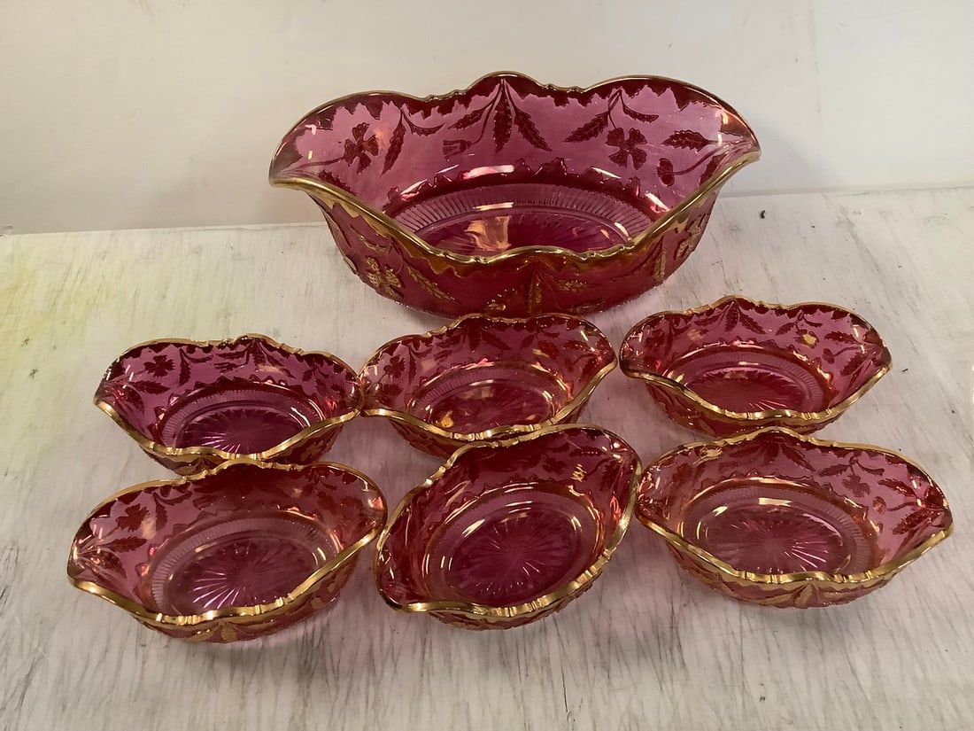 Vintage Gold Trimmed Red Glass Bowl Set (1 of 1)