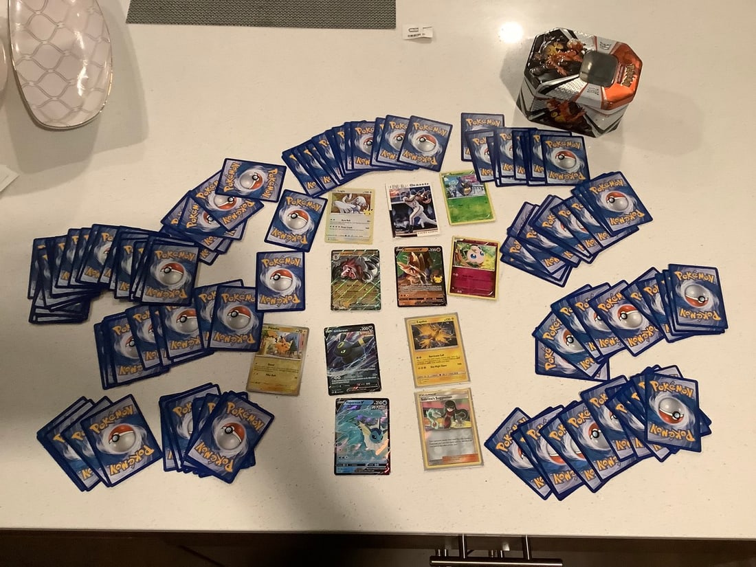 Huge lot of storage tin, pokemon trading cards from 2007- current generations EX , holo , reverse (1 of 1)