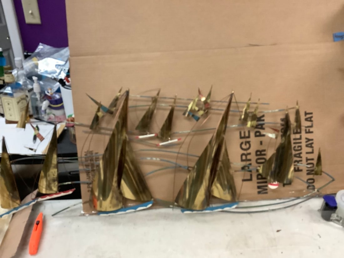 Signed by artist metal sail boat wallart 46x19 (1 of 1)