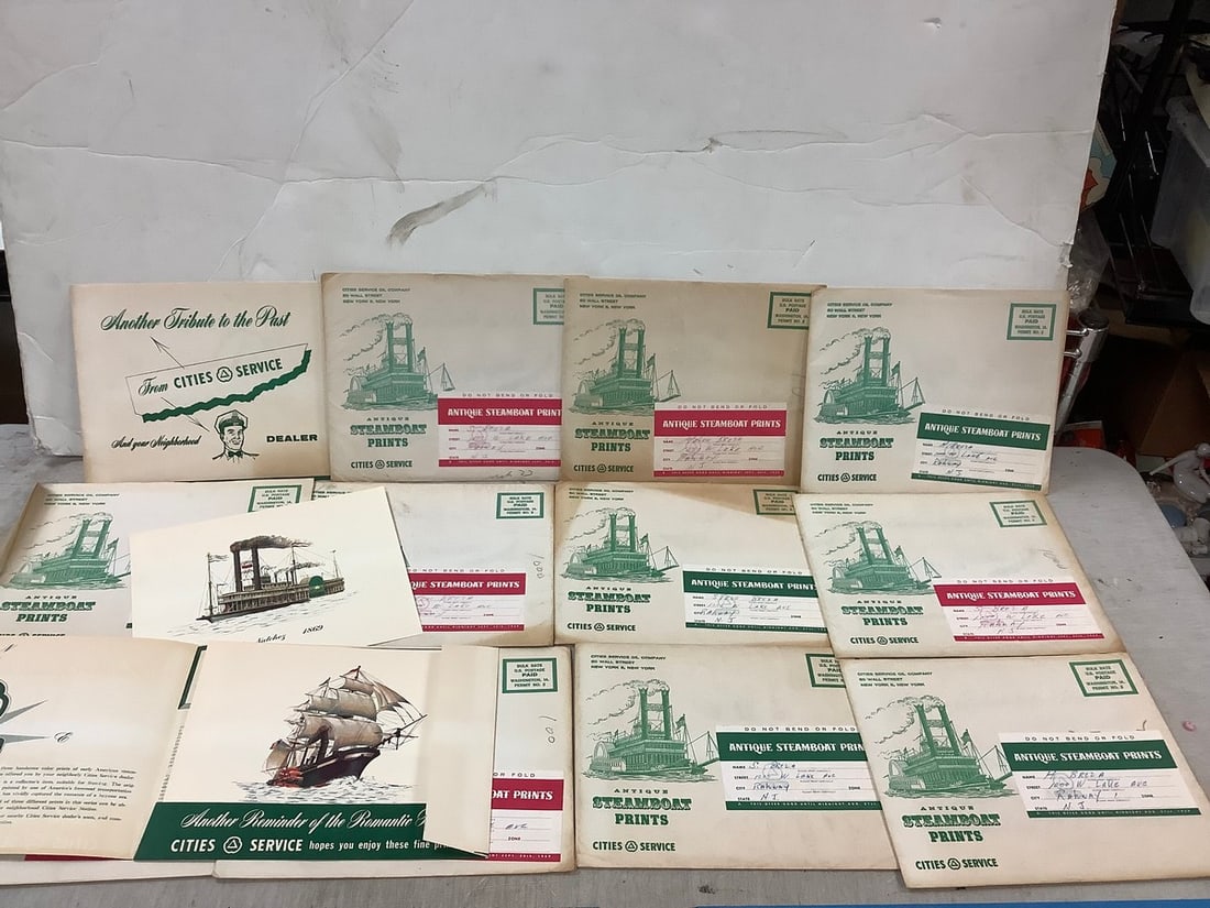 Vintage 1950's steamboat prints by cities service oil company lot of 11: Vintage 1950's steamboat prints by cities service oil company lot of 11