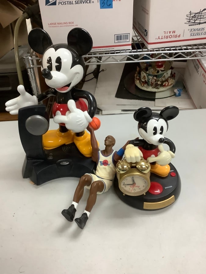 Mickey Mouse Alarm Clock and Phone 15 1/2" and Vintage Michael Jordan Space Jam Figure (1 of 1)
