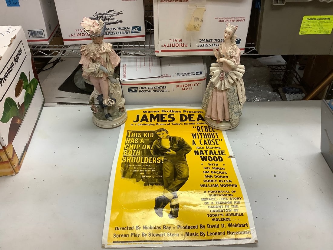 James Dean poster and 2 ceramic ladies 14in tallest (1 of 1)