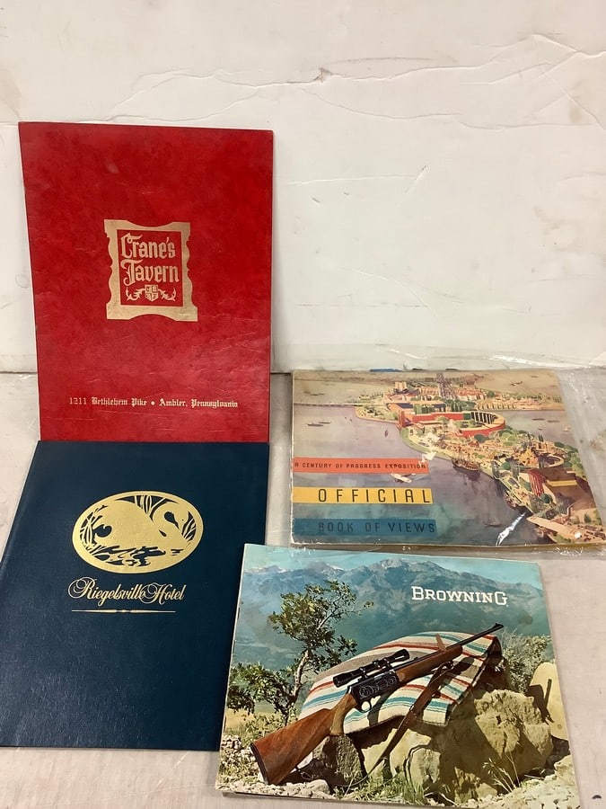 Worlds Fair book, rifle book, and menus: Worlds Fair book, rifle book, and menus
