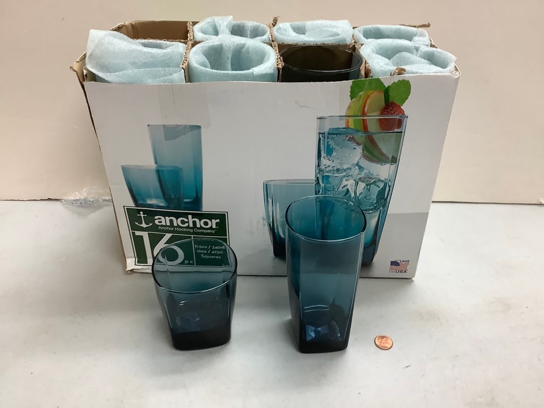 16 blue anchor hocking drinking glasses (1 of 1)