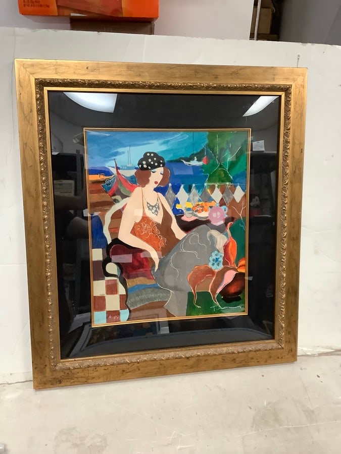 Signed Serigraph "Lady by the Seaside" by Tarkay Itzchak with COA 26.5x30" (1 of 1)