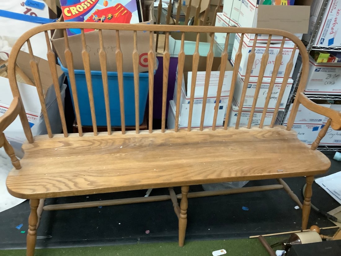 3 person wooden oak bench 60x30x18in.: 3 person wooden oak bench 60x30x18in.