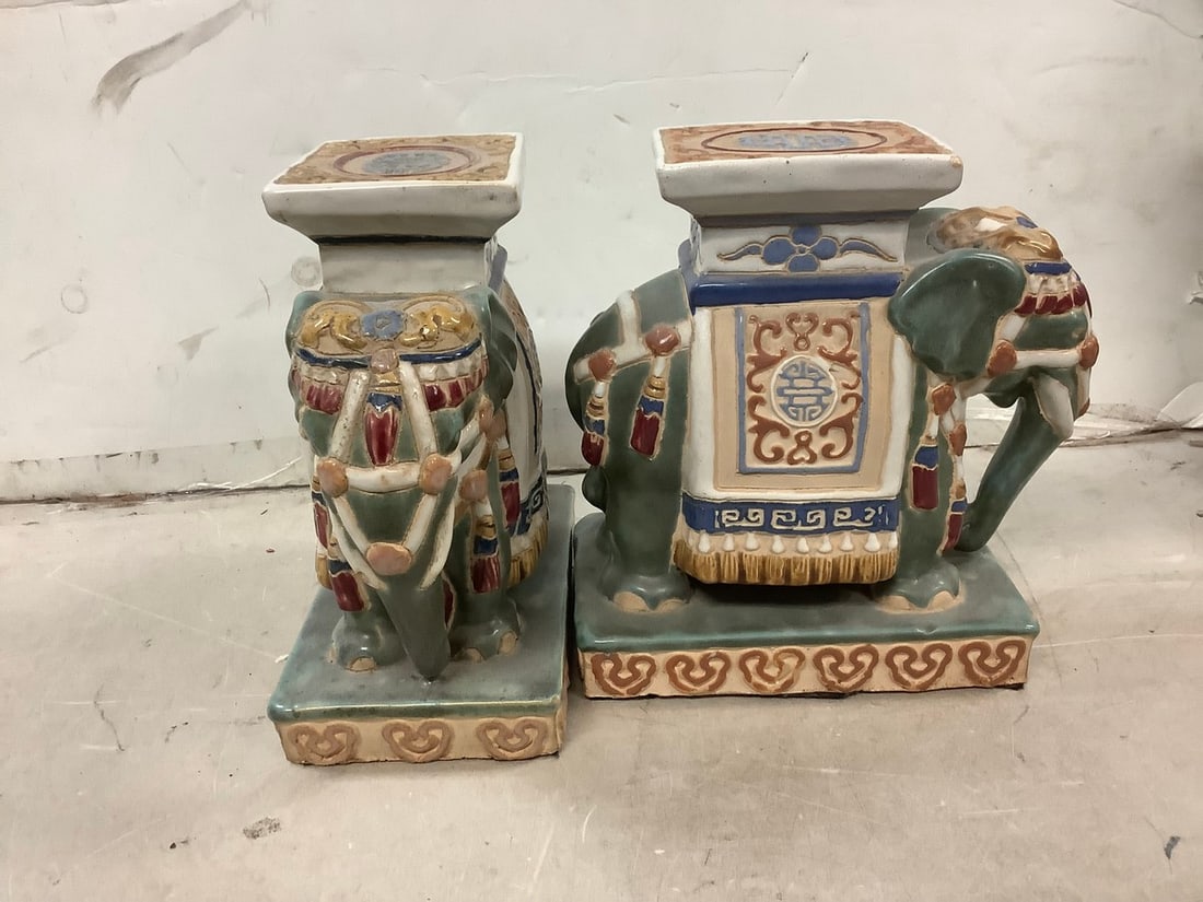 Pair of early ceramic chinese elephants 9in.tall (1 of 1)