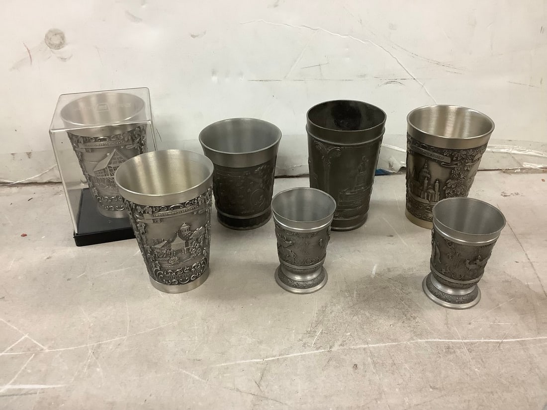 Lot of pewter german hand carved cups: Lot of pewter german hand carved cups