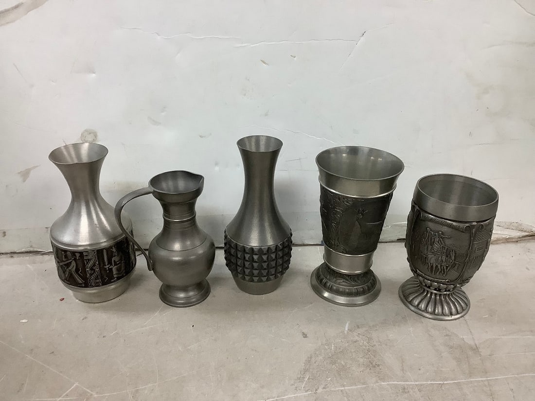 Lot of german pewter hand carved cups and more: Lot of german pewter hand carved cups and more