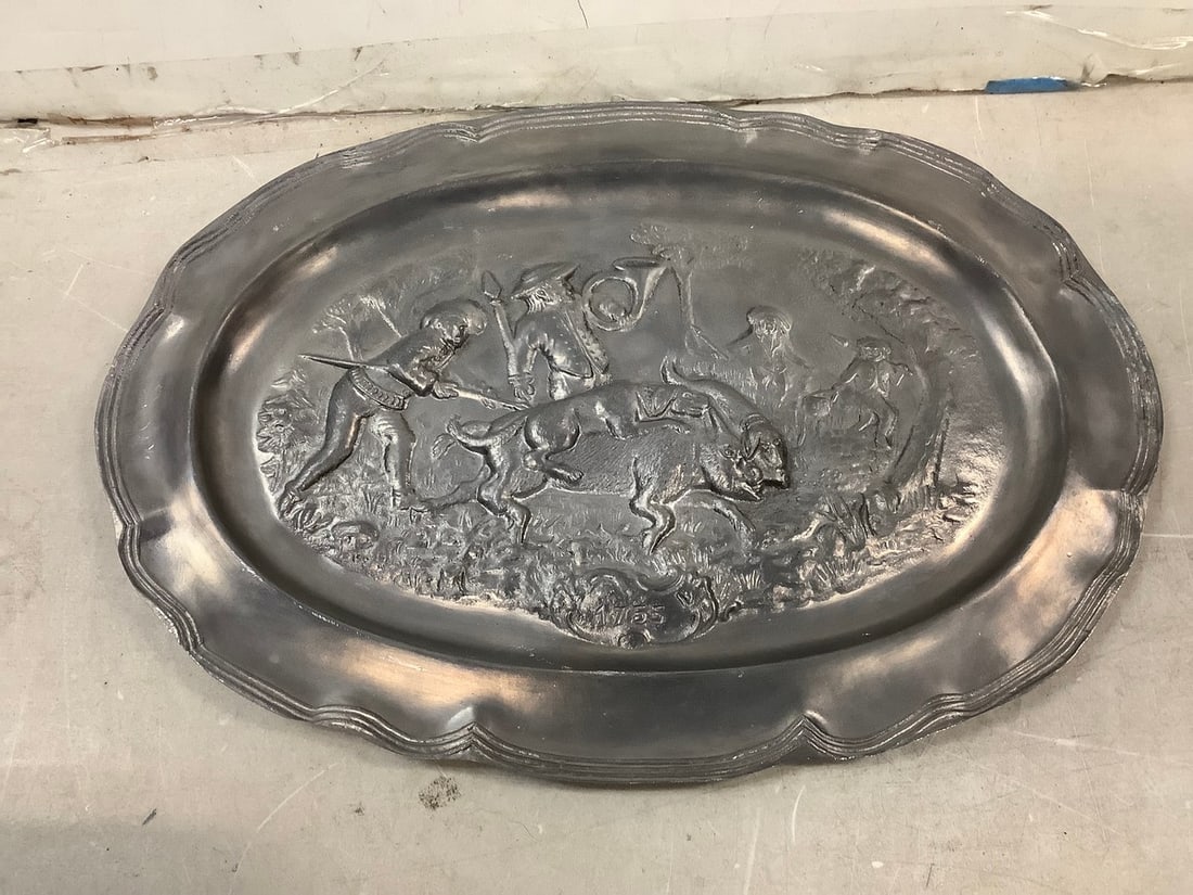 Lot of german pewter hand carved wall hanging 15.5in.long (1 of 1)