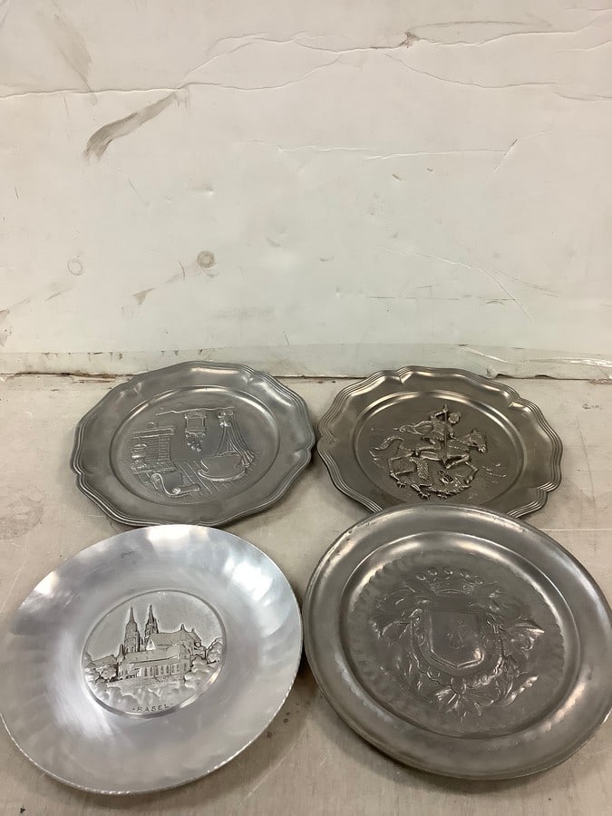 Lot of german pewter hand carved plates (1 of 1)
