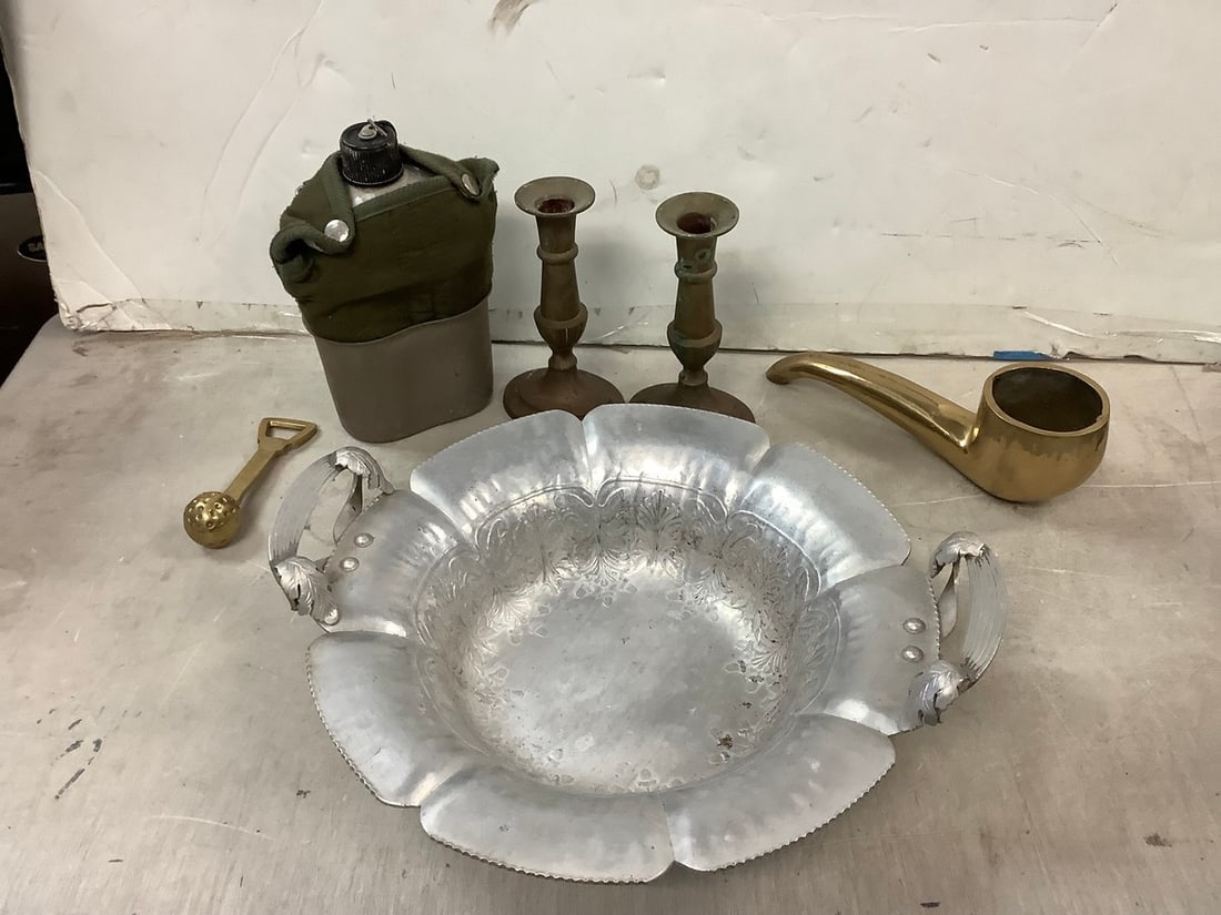 Lot of Hammered Aluminum Hand Wrought Silverlook 584 Bowl 14.25x3",  Brass Items and more (1 of 1)