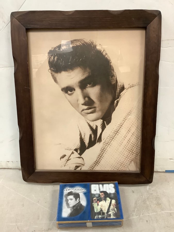 Elvis Presely Framed Photograph 16.25x13.25" and Elvis Presely Playing Cards (1 of 1)