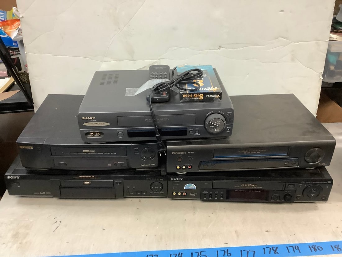 Lot of VHS Players and DVD Player (Sharp has remote) (1 of 1)