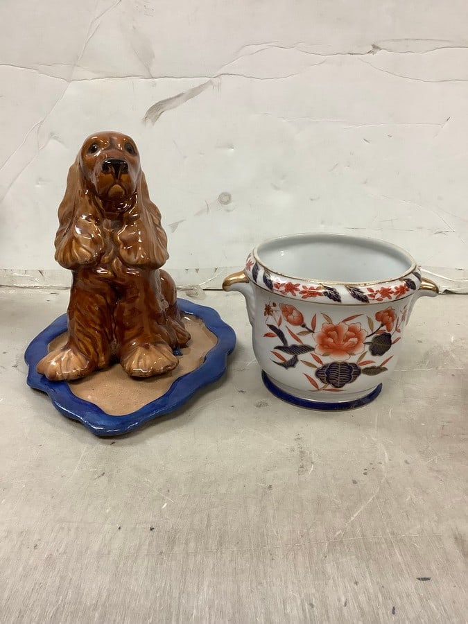 Lot of ceramic dog statue (8.5 in), bowl and plate (1 of 1)