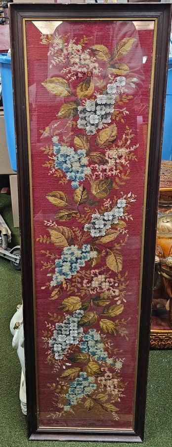 Vintage Embroidery Needlework Framed 44x13" (1 of 1)
