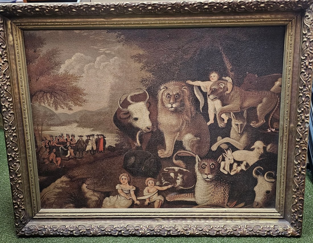 Vintage Framed Print on wood Hicks "Peacable Kingdom" frame; 22x27.5" (1 of 1)