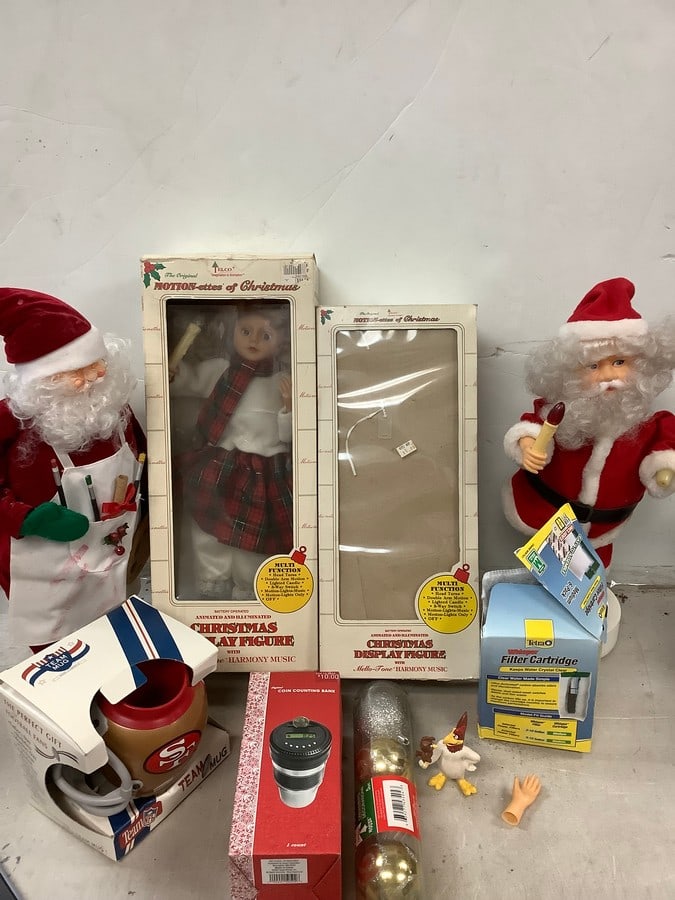 Lot of ornaments, santa statues, Motion-ettes of Christmas, and more: Lot of ornaments, santa statues, Motion-ettes of Christmas, and more