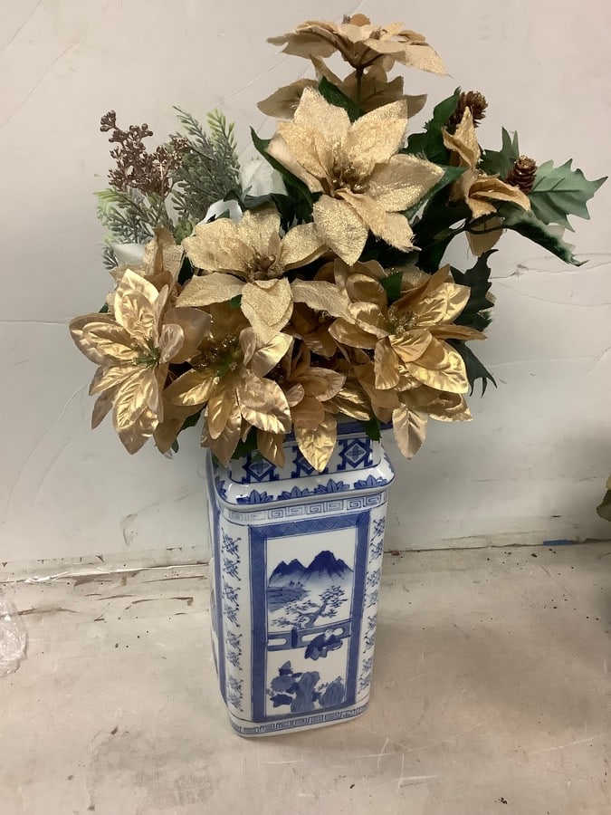 Decorative ceramic planter with flowers(13in.tall) (1 of 1)